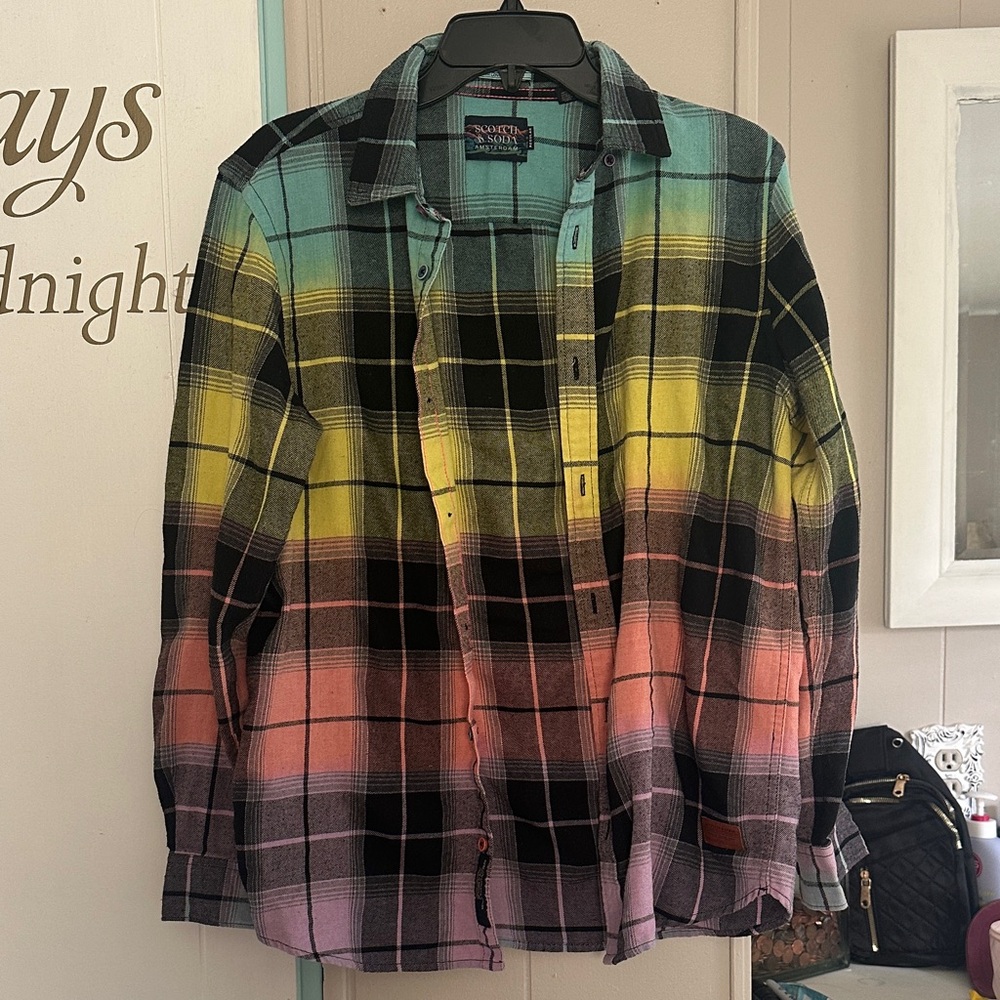 Scotch & Soda Teal and Black Plaid Shirt